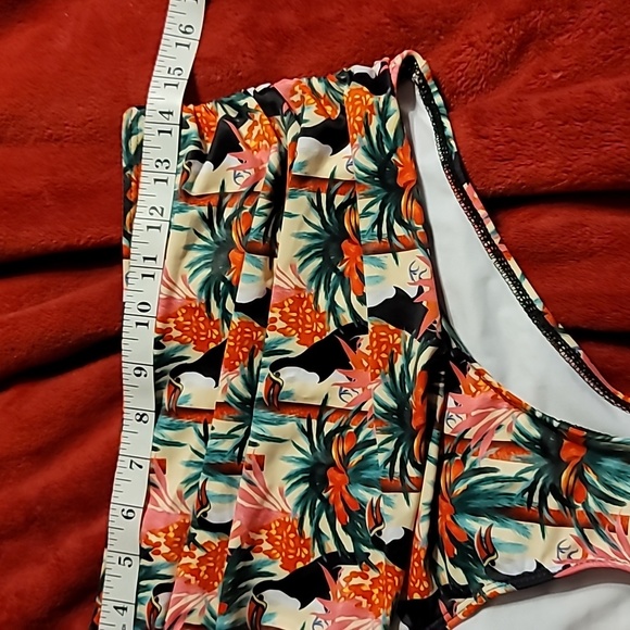 NWT High Waisted Ruched Padded Tropical  Ruffle Top bathing Swim Suit - Picture 7 of 11